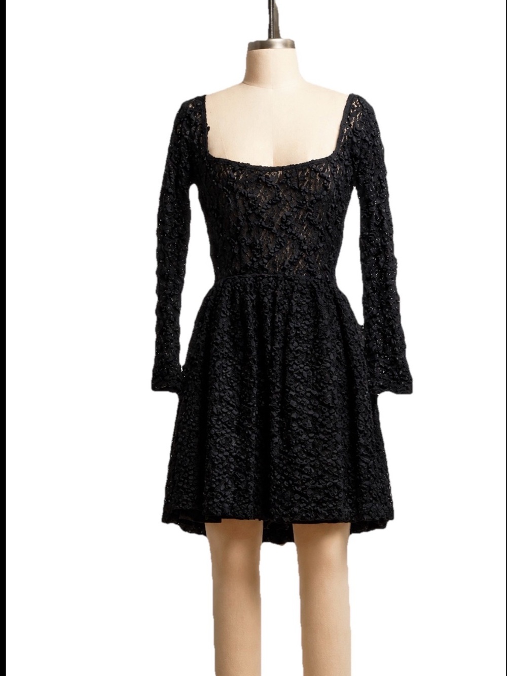 Vintage 80s Anna Sui Black Ribbon Lace Babydoll Dress USA Made Sz L Goth Grunge